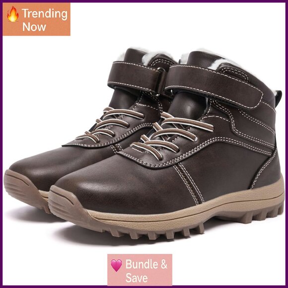 Kids Winter Snow Boots Water-Resistant Slip-On Fur Lined Lightweight